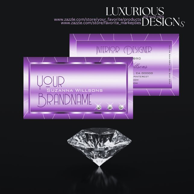 Shimmery Royal Purple with Diamonds Glamourous Lux Business Card (Creator Uploaded)