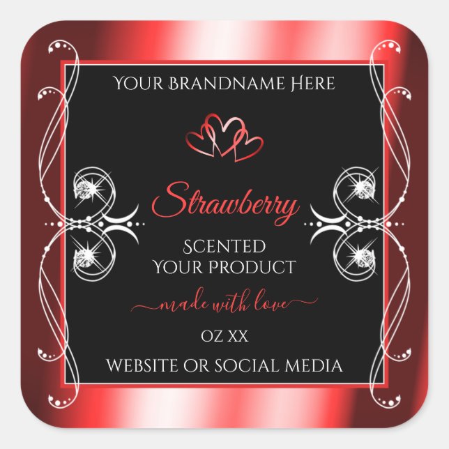 Shimmery Ruby Red Frame Black Product Label Jewels (Front)