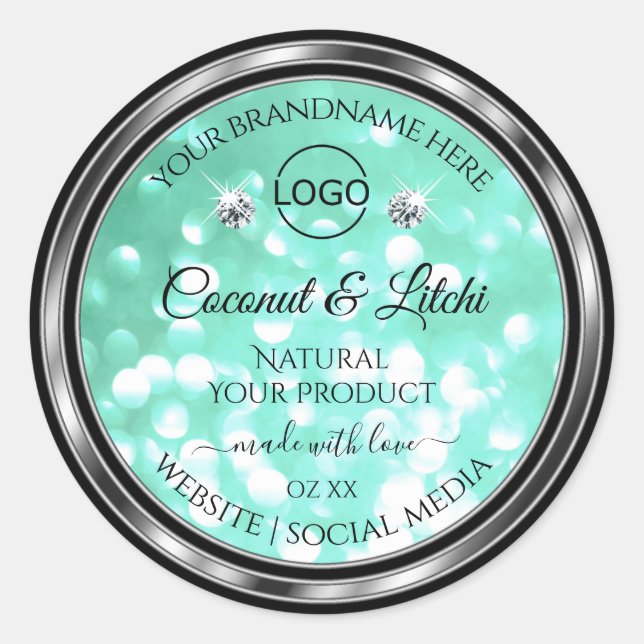 Shimmery Teal Glitter Product Labels Diamonds Logo (Front)