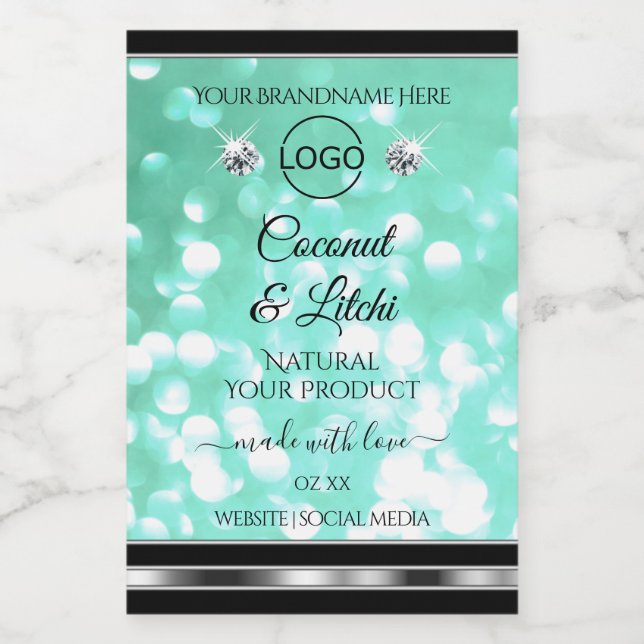 Shimmery Teal Glitter Product Labels Diamonds Logo (Single Label)