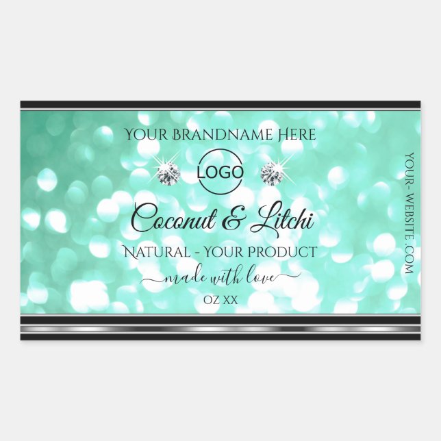 Shimmery Teal Glitter Product Labels Diamonds Logo (Front)