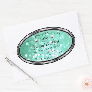 Shimmery Teal Glitter Product Labels Diamonds Logo