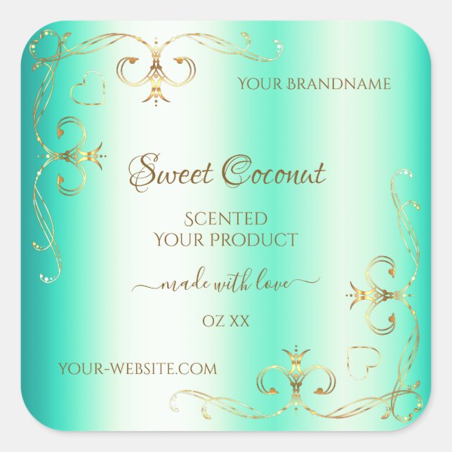 Shimmery Teal Gold Ornate Ornaments Product Labels (Front)
