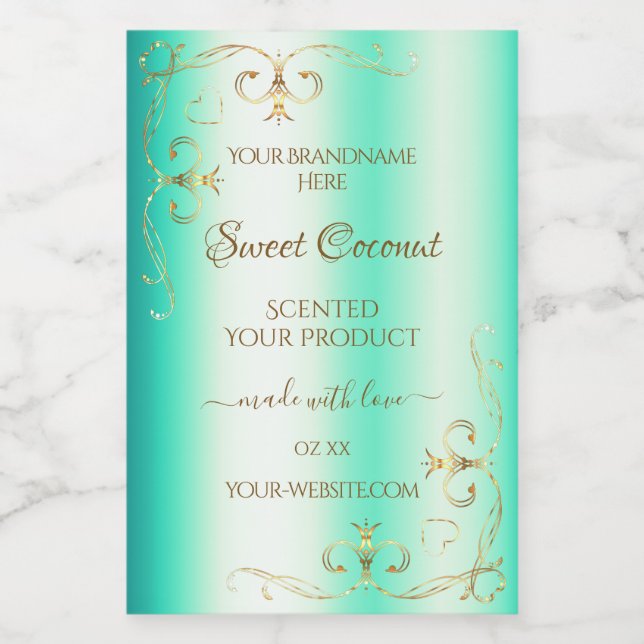Shimmery Teal Gold Ornate Ornaments Product Labels (Single Label)