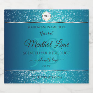 Shimmery Teal Logo Initials Glitter Product Labels