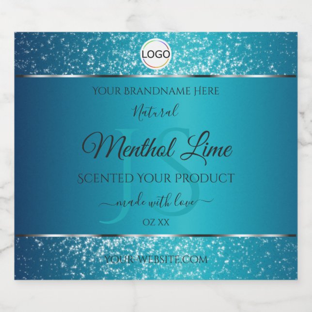 Shimmery Teal Logo Initials Glitter Product Labels (Single Label)