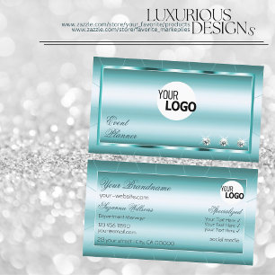 Shimmery Teal with Diamonds and Logo Professional Business Card