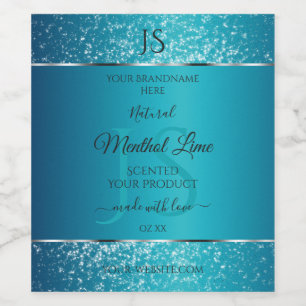 Shimmery Teal with Glitter Initials Product Labels
