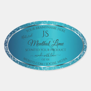 Shimmery Teal with Glitter Initials Product Labels