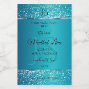 Shimmery Teal with Glitter Initials Product Labels