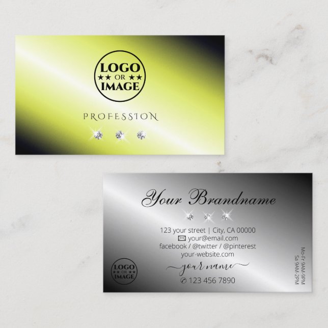 Shimmery Yellow Silver Sparkling Diamonds Add Logo Business Card (Front/Back)