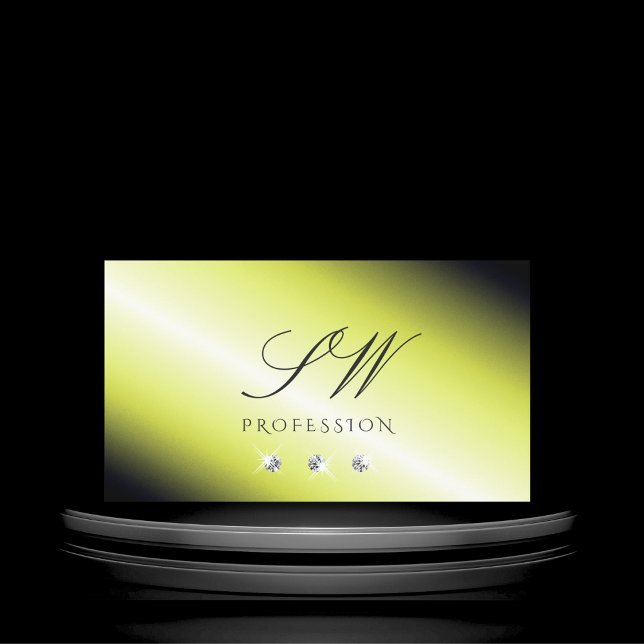 Shimmery Yellow Silver Sparkling Diamonds Initials Business Card (Creator Uploaded)