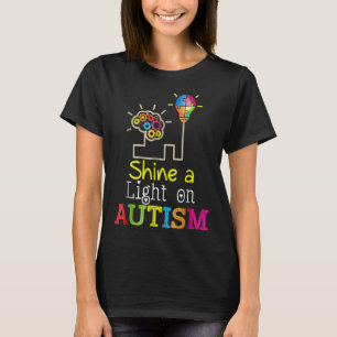 Shine A Light On Autism Puzzle Bulb Autism Awaren T-Shirt