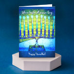 “Shine” blue menorah photo custom name Hanukkah Holiday Card<br><div class="desc">“Shine bright all season long. Happy Hanukkah.” A close-up photo of a bright, colourful, blue artsy menorah helps you usher in the holiday of Hanukkah. Feel the warmth and joy of the holiday season whenever you send this stunning, colourful Hanukkah greeting card. Matching envelopes, stickers, stamps, tote bags, serving trays,...</div>