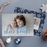 Shine Bright | Full Photo Hanukkah Card<br><div class="desc">Festive Hanukkah photo card features your favourite horizontal or landscape oriented photo in full bleed, with "shine bright" overlaid in blue hand lettered brush typography. Personalize the front of the card with your names and short holiday message, and add three additional photos to the back in a collage layout on...</div>