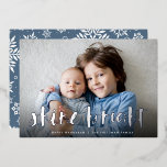 Shine Bright | Full Photo Hanukkah Silver Foil Holiday Card<br><div class="desc">Festive Hanukkah photo card features your favourite horizontal or landscape oriented photo in full bleed,  with "shine bright" overlaid in silver foil hand lettered brush typography. Personalize the front of the card with your names and short holiday message.</div>