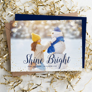 Shine Bright   Glitz Faux Glitter Photo Overlay Holiday Card
