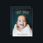 Shine Bright Hanukkah Photo Card<br><div class="desc">"Shine Bright" shimmers in a faux gold leaf effect,  with little gold triangle confetti for a fun,  bright accent. The back is printed with a lightly textured,  deep blue background.</div>