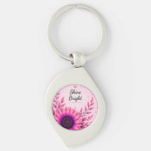 Shine Bright Pink Sunflower Inspirational Keychain