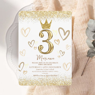 Shine Crown Gold Glitter Girl Birthday Party Invitation