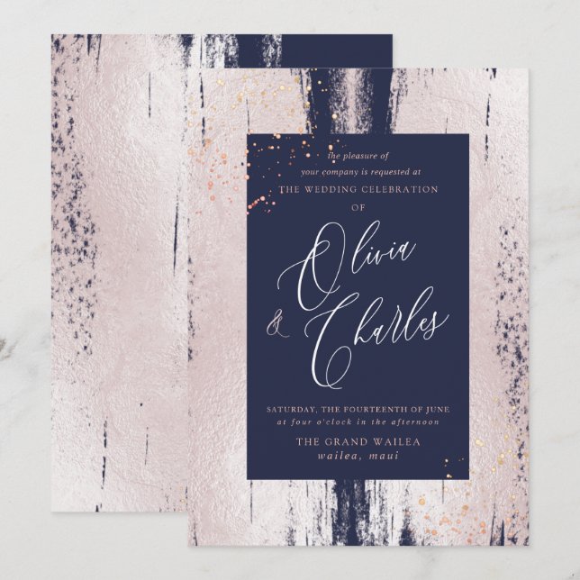 Shine, Faux Metallic Blush Pink Brush Stroke Invitation (Front/Back)