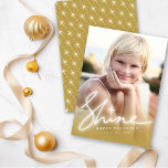 Shine Glow Handwriting Script Gold Ombre Photo Holiday Card<br><div class="desc">Designed by fat*fa*tin. Easy to customize with your own text,  photo or image. For custom requests,  please contact fat*fa*tin directly. Custom charges apply.

www.zazzle.com/fat_fa_tin
www.zazzle.com/color_therapy
www.zazzle.com/fatfatin_blue_knot
www.zazzle.com/fatfatin_red_knot
www.zazzle.com/fatfatin_mini_me
www.zazzle.com/fatfatin_box
www.zazzle.com/fatfatin_design
www.zazzle.com/fatfatin_ink</div>