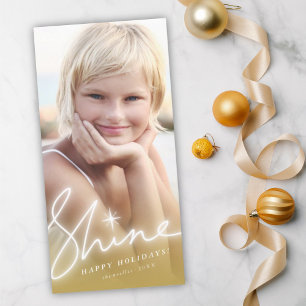 Shine Glow Handwriting Script Gold Ombre Photo Holiday Card