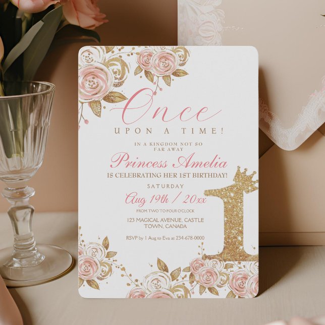 Shine Gold Princess 1st Birthday Party First Invitation (Creator Uploaded)