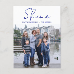 Shine Happy Hanukkah Blue Photo Holiday Postcard