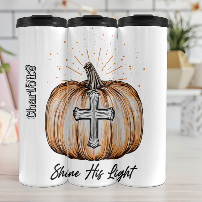 Shine His Light Pumpkin Graphic Thermal Tumbler (Creator Uploaded)