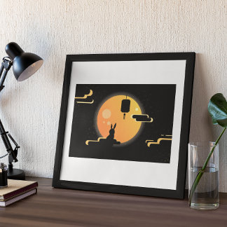 Shine Moon Rabbit- Black Sky Mid-Autumn Festival  Poster