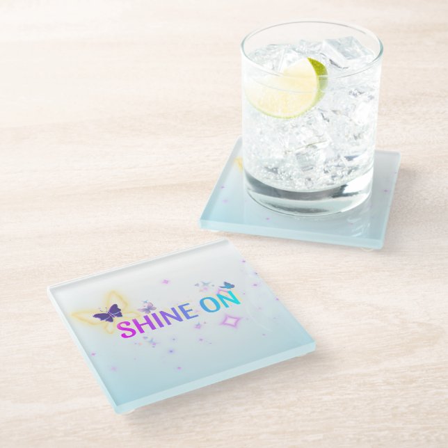 "Shine On" Glass Coaster – Inspirational Butterfly (Angled)