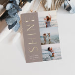 Shine On | Modern 3 Photo Collage Hanukkah Foil Holiday Card<br><div class="desc">A chic and elegant Hanukkah card design featuring three photos aligned at the right in a vertical layout. "Shine" appears alongside your photo in modern gold foil type. Personalize with your family name and custom Hanukkah greeting beneath for the perfect finishing touch to these cool minimalist holiday photo cards.</div>
