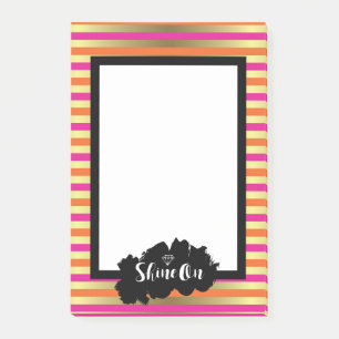 Shine On Pink Orange & Faux Gold Metallic Stripe Post-it Notes