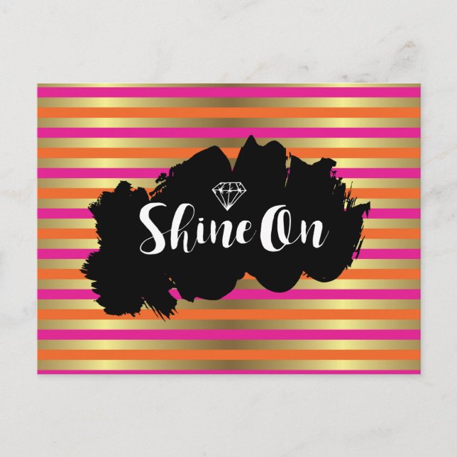 Shine On Pink, Pink & Faux Gold Metallic Stripe Postcard (Front)