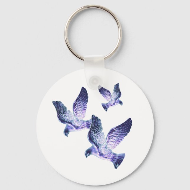 Shining Blue Christmas Doves Keychain (Front)