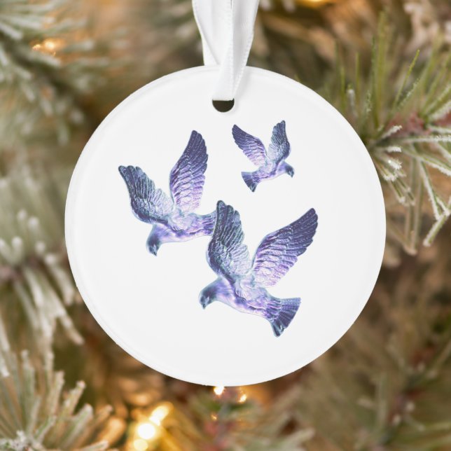 Shining Blue Christmas Doves Personalized Photo Ornament (Tree)
