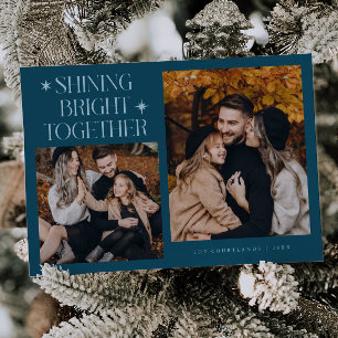 Shining Bright Stars Teal Multi Photo Holiday Card