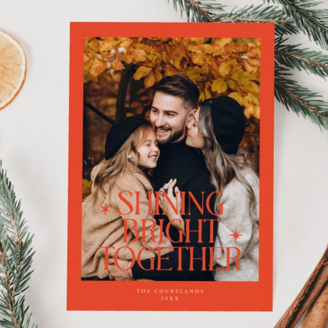Shining Bright Together Photo Retro Red Holiday Card (Creator Uploaded)