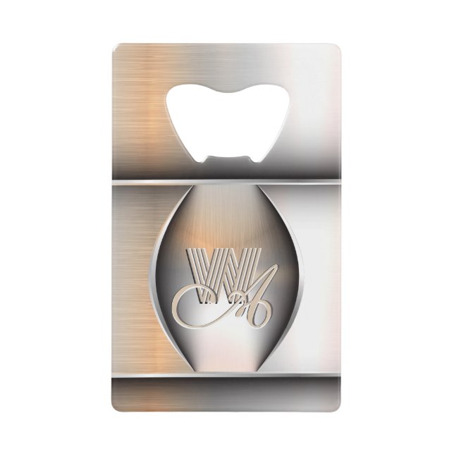 Shining Brushed Steel Monogram Credit Card Bottle Opener (Front)