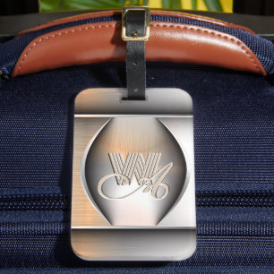 Shining Brushed Steel Monogram Luggage Tag