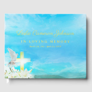 Shining Cross & White Dove In Loving Memory Guest Book