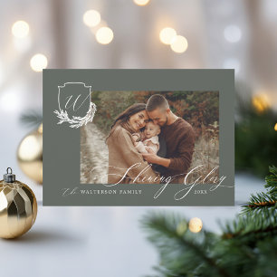 Shining Glory Winter Garland Monogram Crest Photo Holiday Card