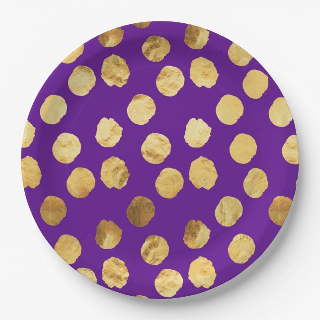 Shining Gold Dots on a Background of Purple Paper Plate (Front)