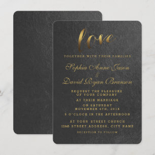 Shining Gold Foil Love Black Wedding Invite