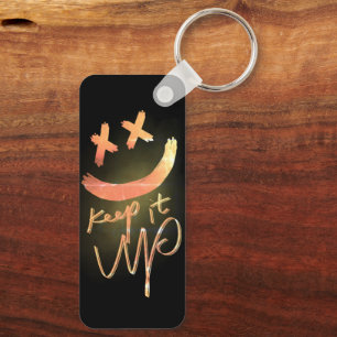 Shining Gold Keep it Up Funny Smile Emoji Keychain
