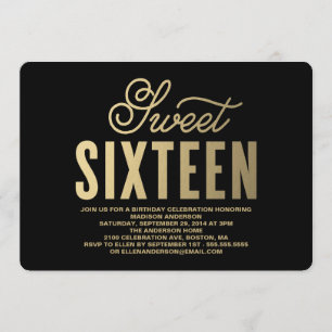 Shining Gold Sweet Sixteen Invitation