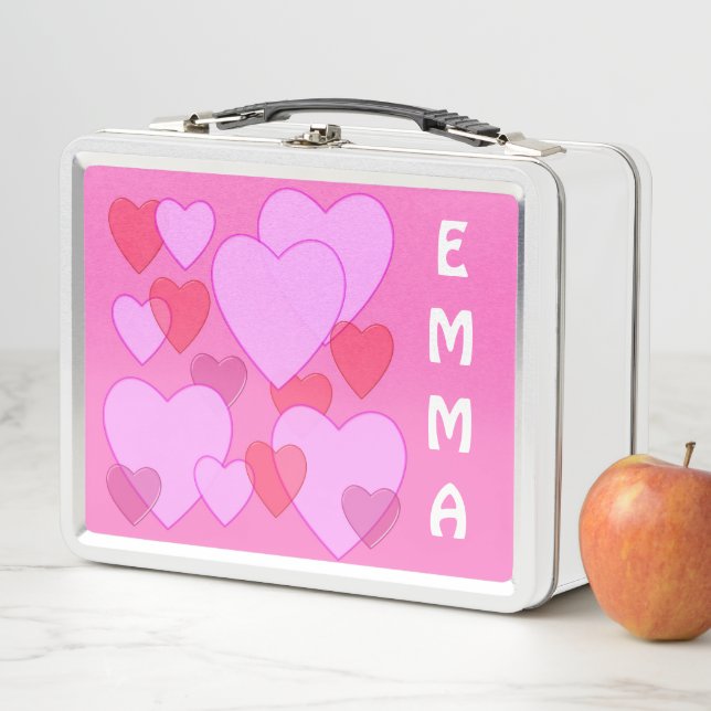 Shining heart Valentine  pink personalized Metal Lunch Box (In Situ)