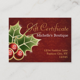 Shining Holly Berry Christmas Gift Certificate