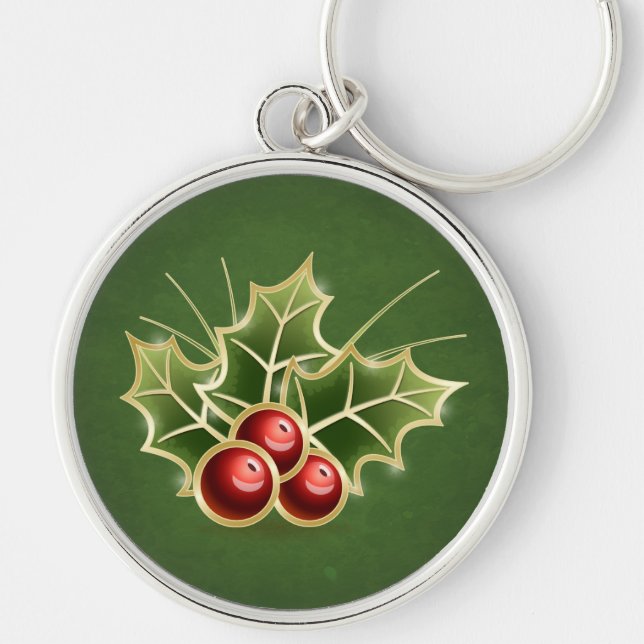 Shining Holly Berry Christmas green Keychain (Front)
